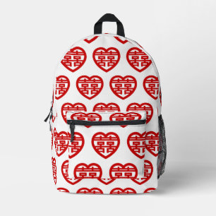 Sac À Dos Imprimé Double Bonheur 囍 Shuangxi Sinogramme Chinois Cœur