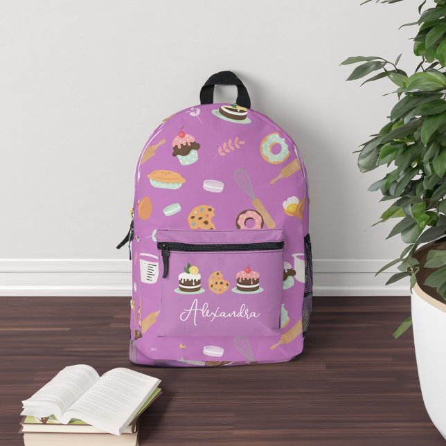 Sac À Dos Imprimé Douceur Boulangerie Illustration Motif sur mesure (Sweet Bakery Illustration Pattern Custom Printed Backpack)