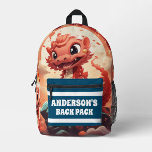 Sac À Dos Imprimé Dragon 3D Nom d'enfant personnalisé