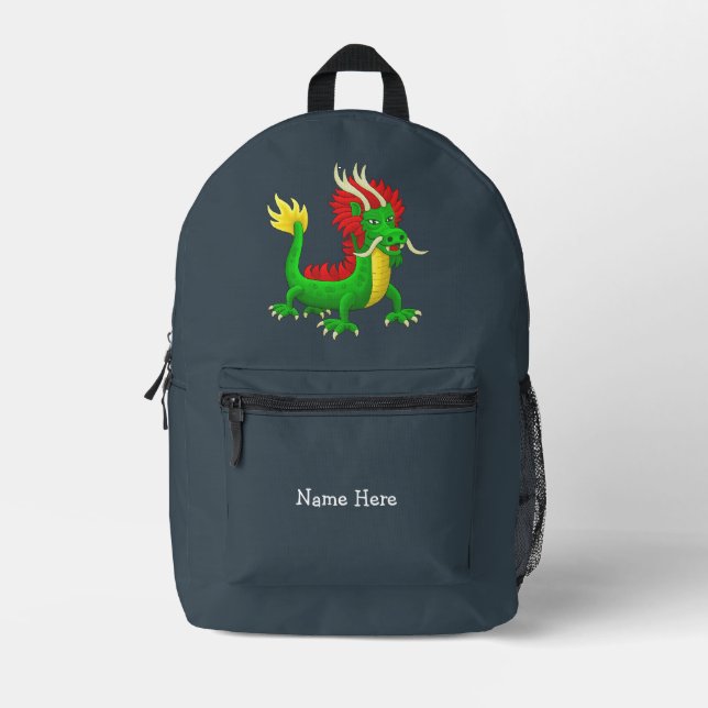 Sac À Dos Imprimé Dragon Chinois Vert (Recto)