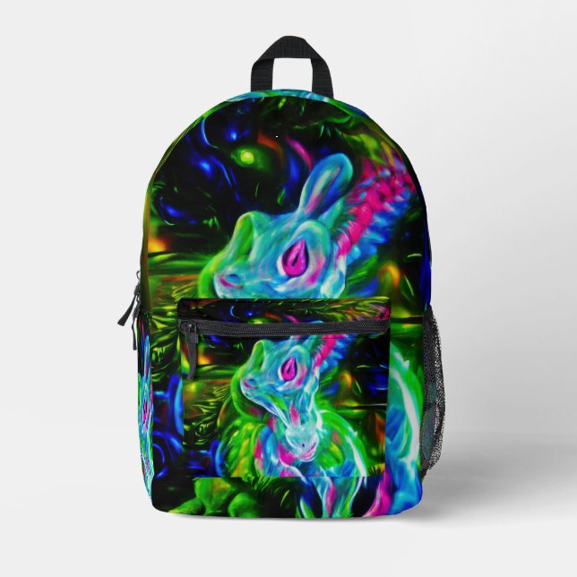 Sac À Dos Imprimé Dragon de lapin psychédélique à Neon Imaginaire (Recto)