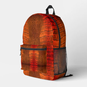 Sac À Dos Imprimé Dragon en Cuir Orange Lumineux