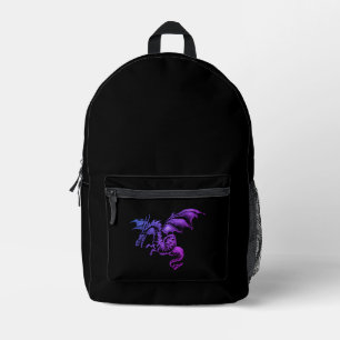 Sac À Dos Imprimé Dragon Violet Volant sur Fond Noir