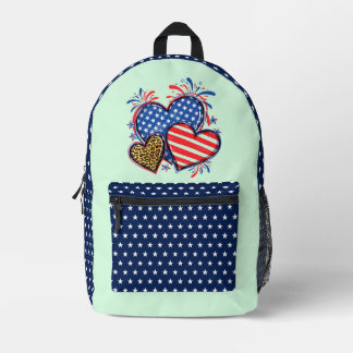 Sac À Dos Imprimé Drapeau Américain Cœur Léopard Sublimation-64210
