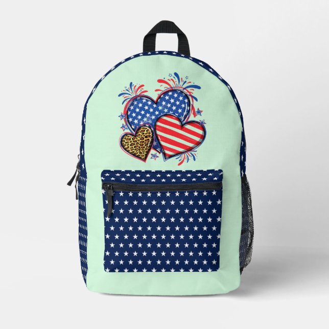 Sac À Dos Imprimé Drapeau Américain Cœur Léopard Sublimation-64210 (Recto)