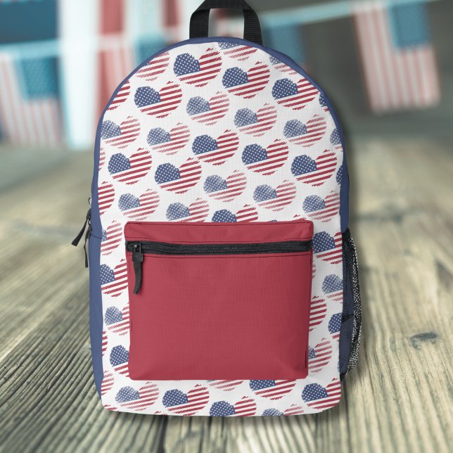 Sac À Dos Imprimé Drapeau américain Rouge Bleu Patriotique (Cute Patriotic American Flag Rustic Heart Pattern Printed Backpack)