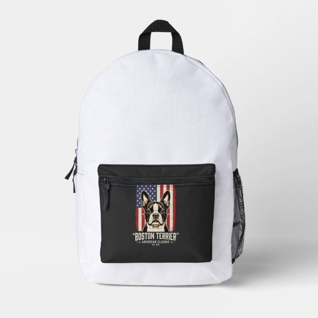 Sac À Dos Imprimé Drapeau Classique Américain Boston Terrier (Recto)