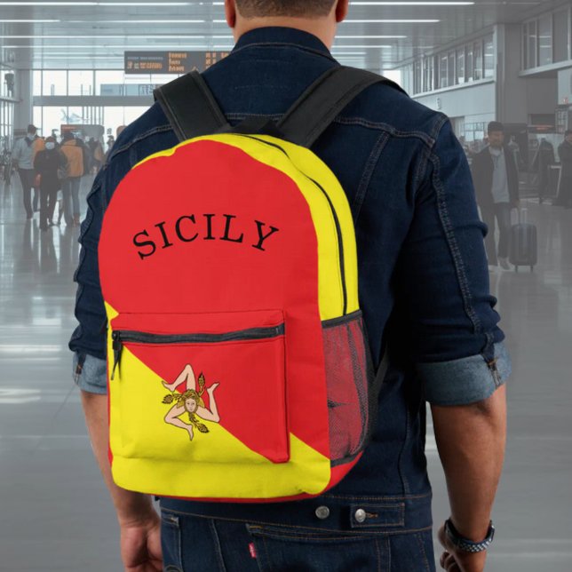 Sac À Dos Imprimé Drapeau de Sicile sicilien (Flag of Sicily Backpack for school or Sicilian Travel. Customize to Sicilia if preferred)