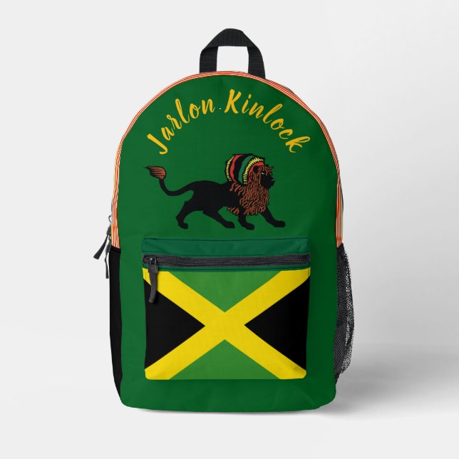 Sac À Dos Imprimé Drapeau noir Rasta Lion Jamaïque Design (Recto)