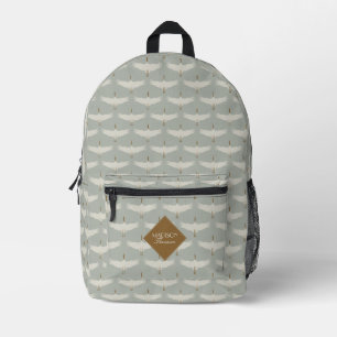 Sac À Dos Imprimé Dusty Blue Neutral Birds Grues Art Déco Monogramme