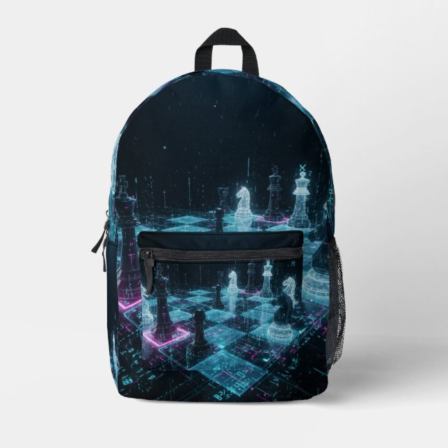 Sac À Dos Imprimé Échecs Cyberpunk, jeu de société numérique néon S (Recto)