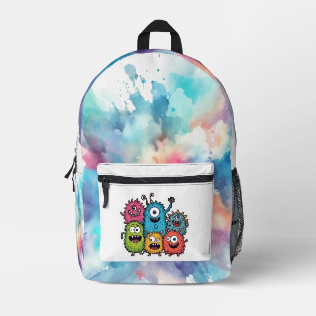 Sac À Dos Imprimé Éclaboussure de couleur Tie Dye avec Monster Bunch (Recto)