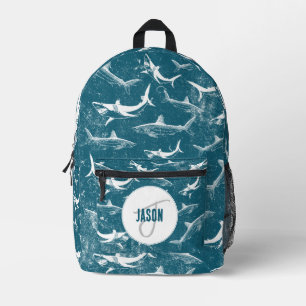Sac À Dos Imprimé Ecole Monogram Motif de requins bleus en détresse
