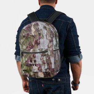 Sac À Dos Imprimé Écorce en bois de camouflage gris vert Monogramme