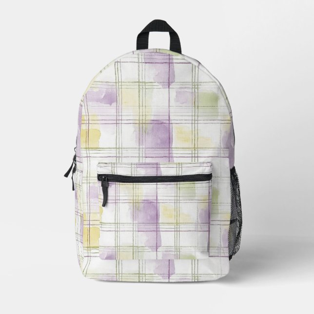 Sac À Dos Imprimé Écossais Violet Jaune Vert Blanc (Recto)