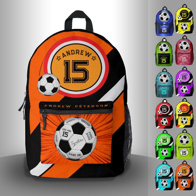 Sac À Dos Imprimé Editable Soccer Ball Modern Orange Milestone (Créateur téléchargé)