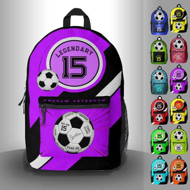 Sac À Dos Imprimé Editable Soccer Ball Modern Purple Birthday (Créateur téléchargé)