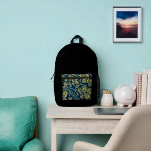 Sac À Dos Imprimé Élégance Bleu Doré