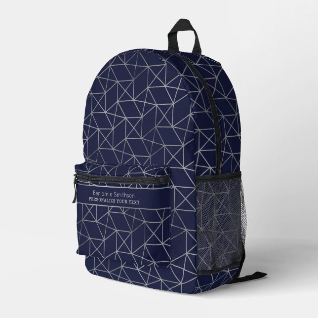 Sac À Dos Imprimé Elégant Abstrait Geometry Navy Blue Ajouter Nom Ho (Coin arrière droit)