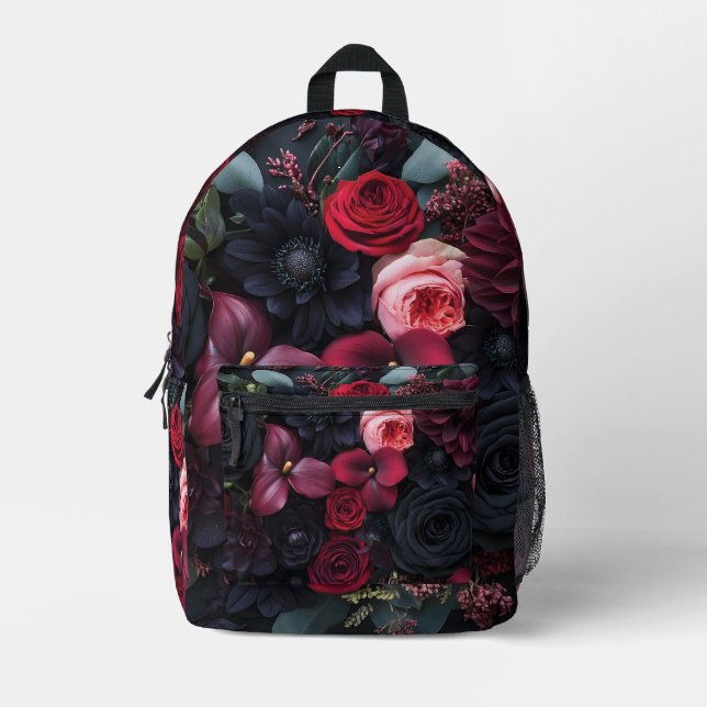 Sac À Dos Imprimé Élégant arrangement floral foncé avec Roses (Recto)