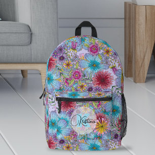 Sac À Dos Imprimé Élégant Artistic Vibrant Floral Dessiné À La Main
