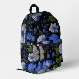 Sac À Dos Imprimé Elégant bleu argenté blanc élégant floral rétro