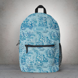 Sac À Dos Imprimé Élégant bleu sarcelle toile de Jouy imprimé vintag