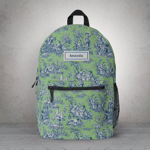 Sac À Dos Imprimé Élégant Bleu Vintage Toile De Jouy Campagne França