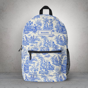 Sac À Dos Imprimé Élégant Bleu Vintage Toile de Jouy Romantique