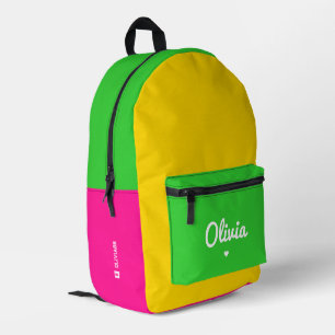 Sac À Dos Imprimé Élégant Bloc de couleur néon rose vert jaune