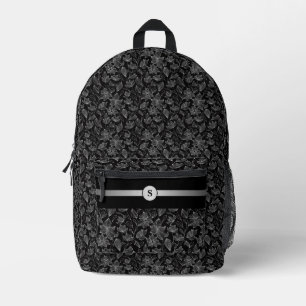 Sac À Dos Imprimé Élégant floral personnalisé noir et blanc