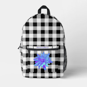 Sac À Dos Imprimé Élégant gingham noir blanc bohème floral violet