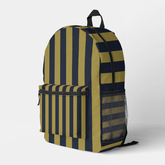 Sac À Dos Imprimé Elégant Gold & Navy Blue Vertical Stripes (Coin arrière droit)