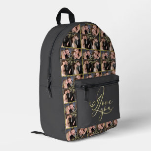 Sac À Dos Imprimé Élégant Je T'Aime Or Collage De Photos Calligraphi