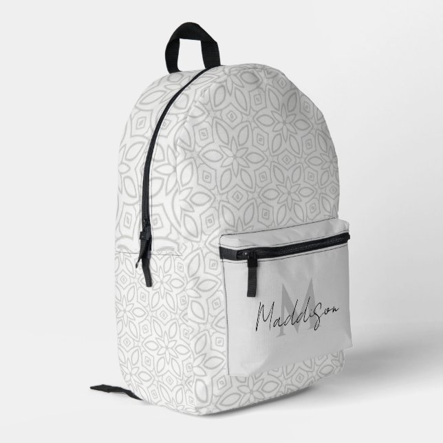 Sac À Dos Imprimé Élégant Mandala Blanc Élégant Avec Nom (Coin arrière gauche)