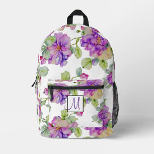 Sac À Dos Imprimé Élégant monogramme floral rose violet