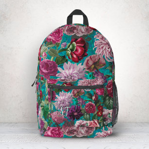 Sac À Dos Imprimé Élégant Monogramme Floral Vintage Bleu Aqua