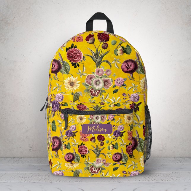 Sac À Dos Imprimé Élégant monogramme jaune à motif floral (Créateur téléchargé)