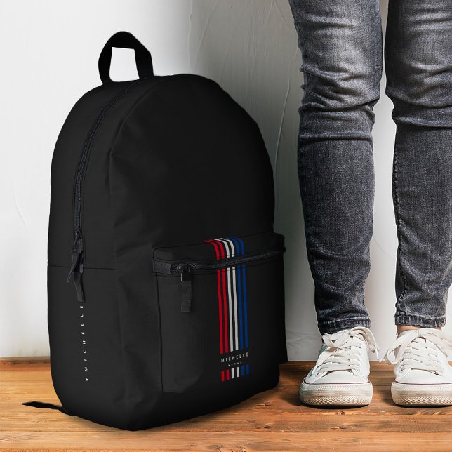 Sac À Dos Imprimé Élégant Monogramme rouge blanc rayures (Stylish Red White Blue Stripes Monogram Printed Backpack
)