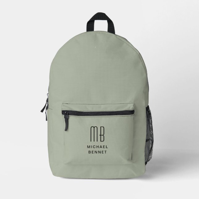 Sac À Dos Imprimé Élégant Monogramme Sage Vert (Recto)