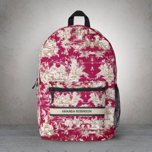 Sac À Dos Imprimé Élégant Monogramme Toile De Jouy Rouge Vintage Lac