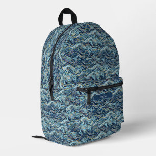 Sac À Dos Imprimé Élégant Motif à vague bleue avec accents or