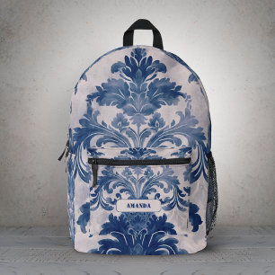 Sac À Dos Imprimé Élégant motif monogramme damassé toile de Jouy ble