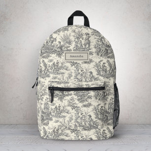 Sac À Dos Imprimé Élégant motif vintage noir Toile de Jouy