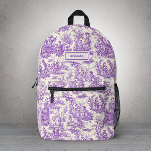 Sac À Dos Imprimé Élégant motif vintage toile de Jouy pourpre