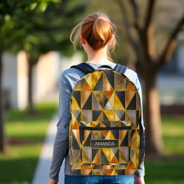 Sac À Dos Imprimé Elégant or noir argent triangles géométriques (Créateur téléchargé)