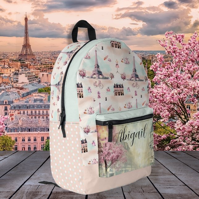 Sac À Dos Imprimé Elégant Paris France Tour Eiffel Motif français (Elegant Paris, France Eiffel Tower French Pattern Monogram-Name Printed Backpack)