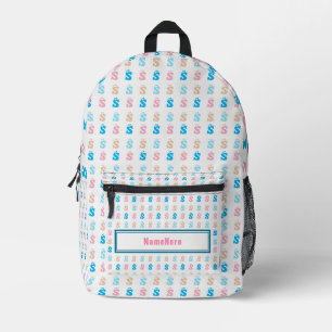 Sac À Dos Imprimé Élégant Pink Blue Monogram Nom du Motif Customisé