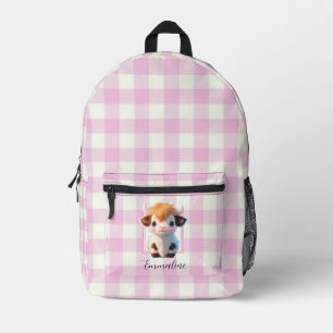 Sac À Dos Imprimé Élégant plaid rose blanc vache mignonne personnali
