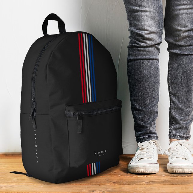 Sac À Dos Imprimé Élégant rayures Rouge Blanc Bleu Minimal (Stylish Stripes Red White Blue Minimal Printed Backpack
)
